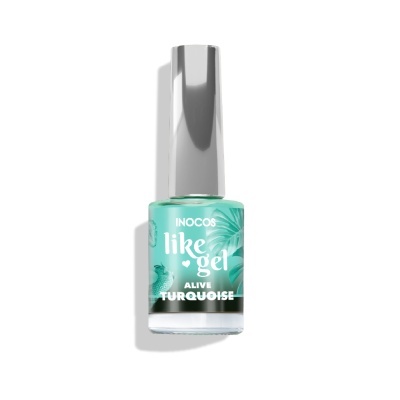 Esmalte de unhas INOCOS like gel Alive Turquoise em frasco de vidro com tampa prateada