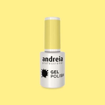 Frasco de verniz gel Andreia Professional amarelo e branco