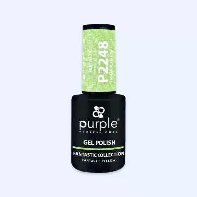 Frasco de verniz gel preto Purple Professional com rótulo verde