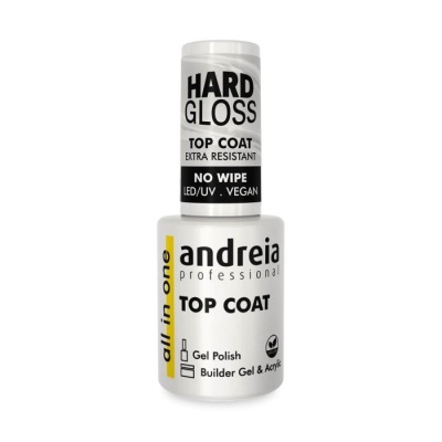 Verniz de unhas Top Coat Andreia Professional branco com texto preto e amarelo