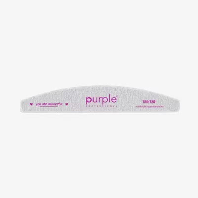 Lima de unha semi-lua cinza com texto roxo Purple Professional e medidas 180/180