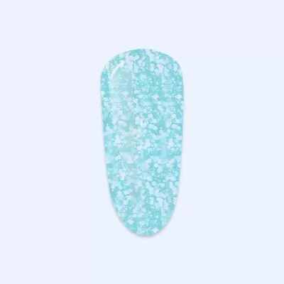 Amostra de verniz de unha azul claro com manchas brancas