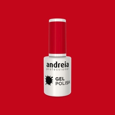 frasco de verniz gel para unhas andreia professional em vermelho e branco