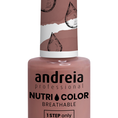 Frasco de verniz de unhas cor rosa claro com texto preto da marca andreia professional.