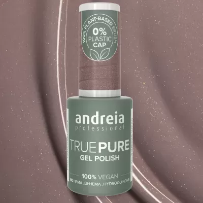 Frasco de verniz gel Andreia Professional True Pure verde fosco com selo ecológico