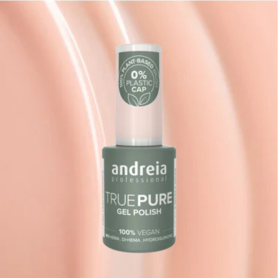 verniz em gel verdde-acinzentado com tampa branca e texto branco