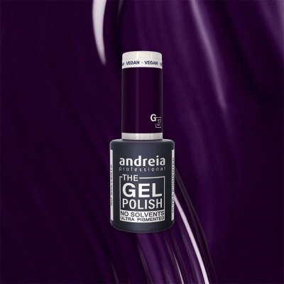 Verniz gel para unhas Andreia Professional preto e roxo com texto branco