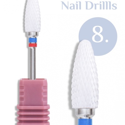 Broca para unhas INOCOS Nail Drills branca com base rosa e detalhes coloridos