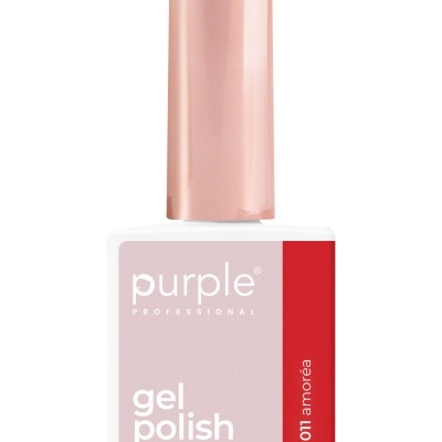 Frasco de verniz de gel roxo com tampa rosa