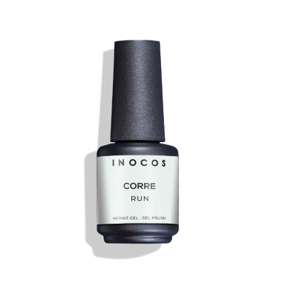 Frasco de verniz gel INOCOS CORRE RUN com rótulo branco