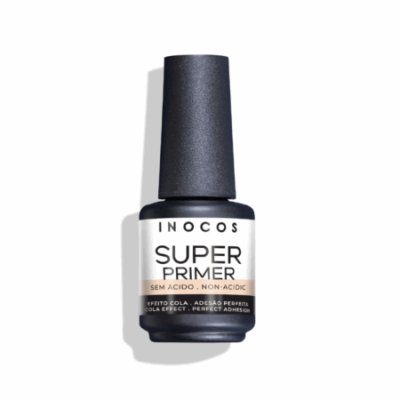Frasco de verniz de unhas INOCOS Super Primer com rótulo branco e preto