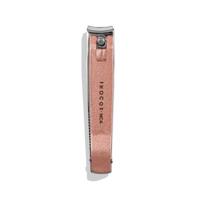 Cortador de unhas metálico cor de rosa brilhante com texto INOCOS NC4