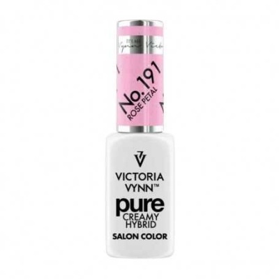 Frasco branco de verniz de unhas Victoria Vynn Pure Creamy Hybrid com tampa rosa e prata.