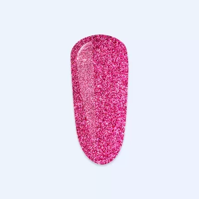Unha artificial com verniz rosa brilhante glitter