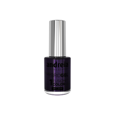 Frasco de verniz de unhas roxo escuro com brilhos e tampa metálica prateada