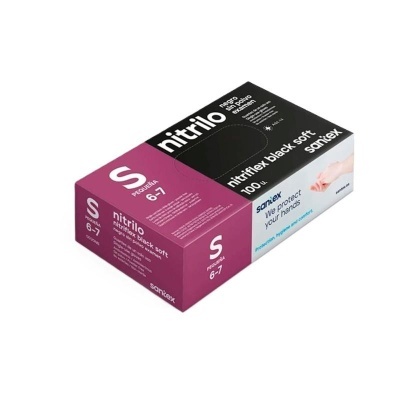 Caixa de luvas nitrilo pretas tamanho S, Sanitex nitriflex black soft
