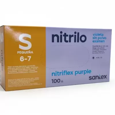 Caixa de luvas de nitrilo violeta pequena 6-7 nitriflex purple