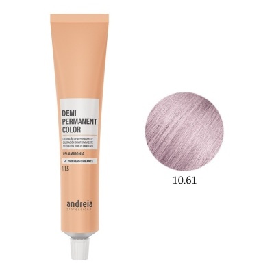 Tubo de coloração de cabelo semi-permanente laranja claro e amostra de cor lilás prateado 10.61