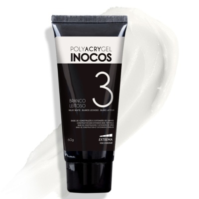 Tubo preto e branco de gel para unhas POLYACRYGEL INOCOS 3 Branco Leitoso 60g