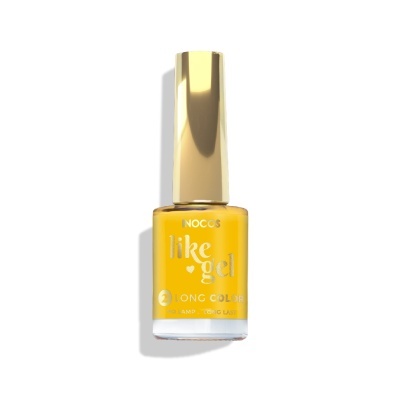 Frasco de verniz de unhas amarelo da marca NOCOS com tampa dourada