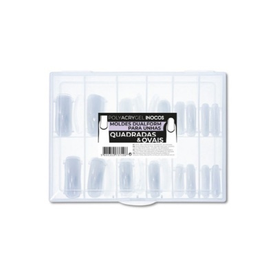 Conjunto de moldes dualform para unhas quadradas e ovais em embalagem plástica transparente