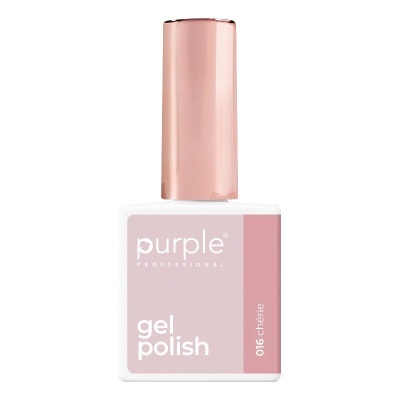 Verniz gel para unhas Purple Professional 016 chérie em embalagem branca com tampa rosa.