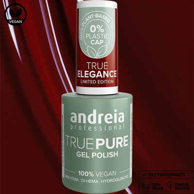 Frasco de verniz gel Andreia Professional True Pure com tampa vermelha e base verde
