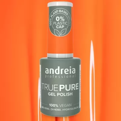 Frasco de verniz gel Andreia Professional cinza esverdeado com tampa branca e etiqueta laranja