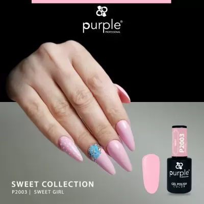 Verniz gel rosa claro Purple Professional SWEET COLLECTION P2003 com unhas decoradas
