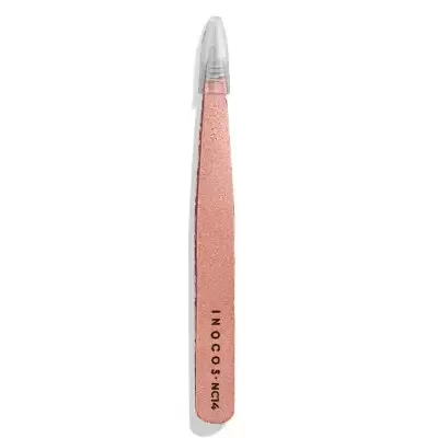 Pinça de sobrancelha cor-de-rosa com tampa transparente