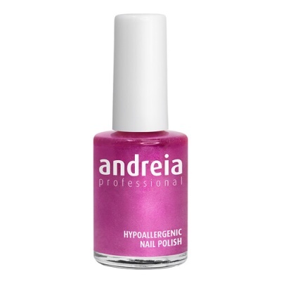 Esmalte de unhas rosa metálico Andreia Professional com tampa branca