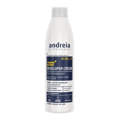 Frasco branco de creme oxidante Andreia Professional Developer Cream.