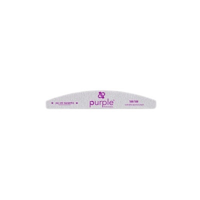 Lima de unhas meia-lua cinzenta Purple Fashion com texto roxo