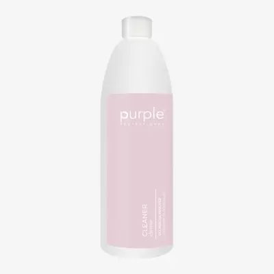 Frasco branco com etiqueta rosa e texto branco de produto de limpeza Purple Professional Cleaner.