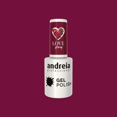 Verniz gel Andreia Professional com tampa bordeaux e coração, texto LOVE story