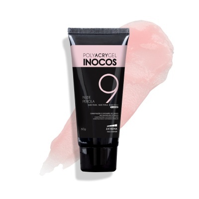 Tubo de gel Polyacrygel INOCOS Nude Pérola 60g com amostra da cor nude pérola