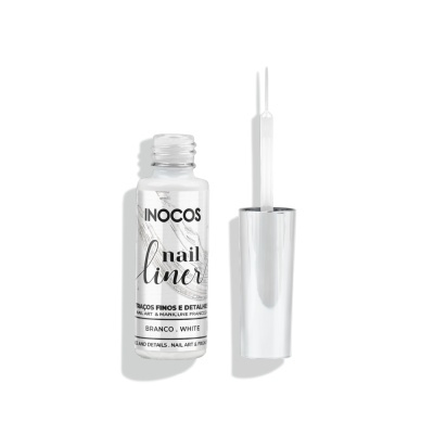 Frasco de verniz para unhas INOCOS nail liner branco com pincel e tampa prateada