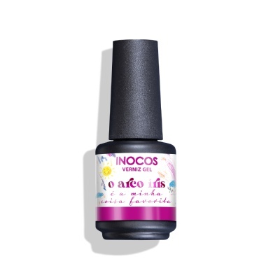 frasco preto de verniz gel INOCOS com etiqueta colorida