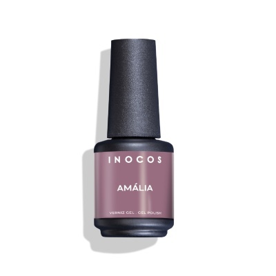 Frasco de verniz gel rosa antigo da INOCOS com tampa preta fosca