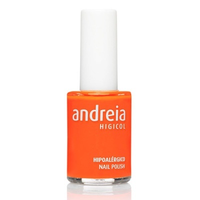 Frasco de verniz de unhas laranja Andreia Higicol com tampa branca