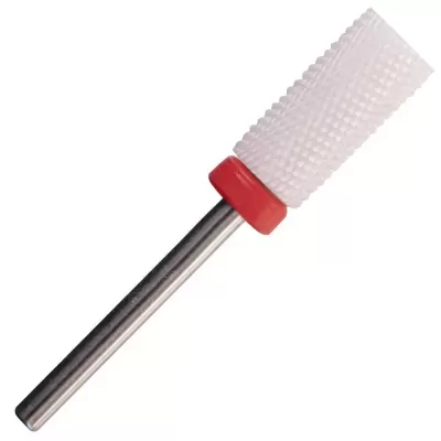 Broca de metal com cabeça cilíndrica branca texturizada e anel vermelho