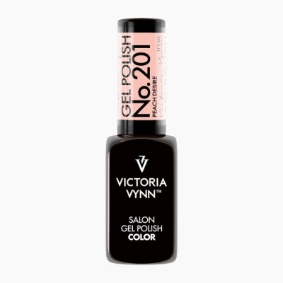 Frasco de verniz gel preto de Victoria Vynn com etiqueta cor de pêssego