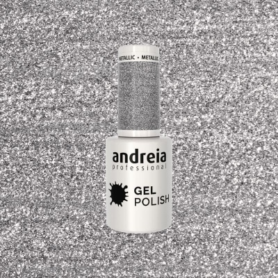Verniz gel para unhas prateado da marca Andreia