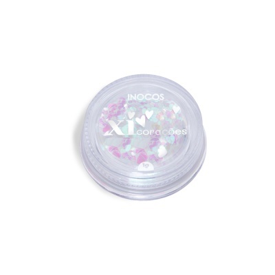 Frasco redondo transparente com pequenos corações decorativos brilhantes