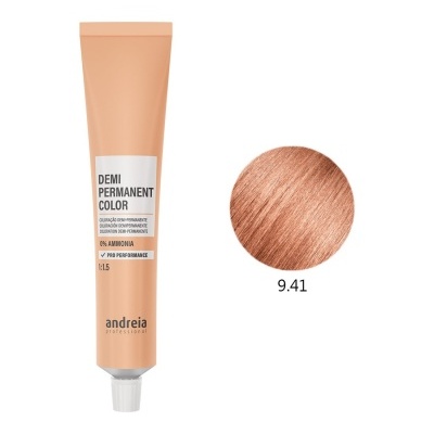 Tubo de tinta para cabelo demi permanente cor cobre rosado claro 9.41