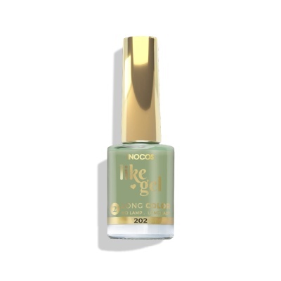 Esmalte de unhas verde claro com tampa dourada