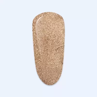 Unha artificial dourada brilhante com glitter.