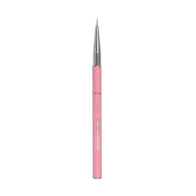 Pincel de unhas rosa com detalhes brancos e parte superior metálica prateada