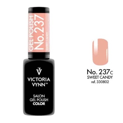 Frasco de verniz gel cor rosa com texto No. 237 SWEET CANDY
