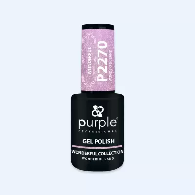 Frasco de verniz gel de unhas Purple Professional com tampa lilás glitter e rótulo preto